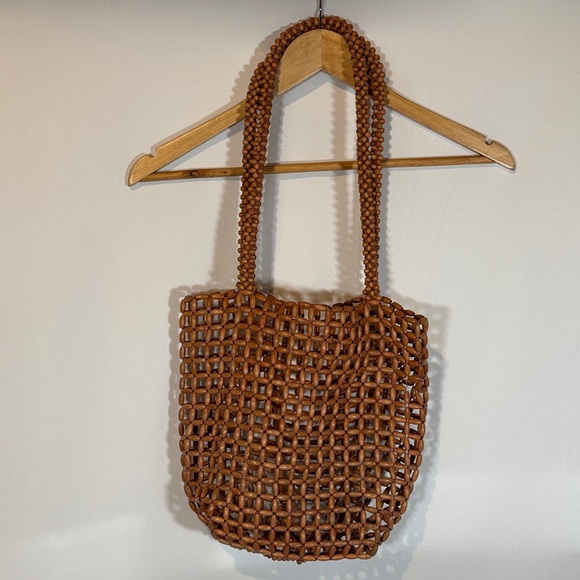 Handbags - Woven Beaded Brown Tote Bag - Casual Women’s Shoulder Bag